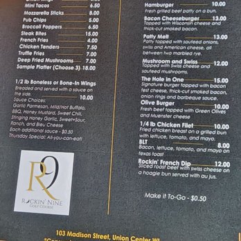 Rockin’ 9 Golf Course & Restaurant - Menu - Golf Near Me - Union Center, Wisconsin Rockin’ 9 Golf Course & Restaurant - Menu - Golf Near Me - Union Center, Wisconsin