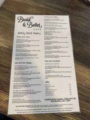 Menu photo 1 Bread And Butter Townsend, MT