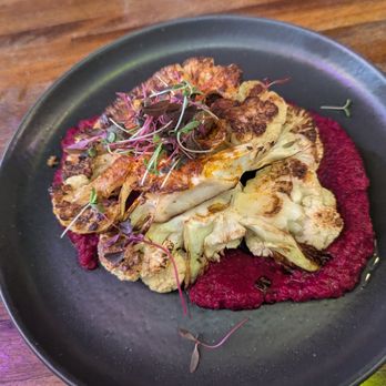 Brickwall - Cauliflower steak appetizer with homemade beet hummus. It's more like a beet puree. It was delicious, simple and tasty. - Bars Near Me - Asbury Park, New Jersey