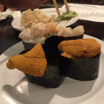 Minato Sushi - The uni in front and the scallops in back... Uni tasted like ocean water directly out of the tide pools. Scallops tasted like mayonnaise. - Sushi Bars Near Me - Lake Forest, California Minato Sushi - The uni in front and the scallops in back... Uni tasted like ocean water directly out of the tide pools. Scallops tasted like mayonnaise. - Sushi Bars Near Me - Lake Forest, California