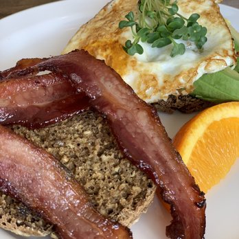 24 Karrot Kitchen - Breakfast sandwich with free range eggs, nitrate free bacon on a house crafted multi gran bun. - Gluten-Free Near Me - Wadsworth,, Ohio