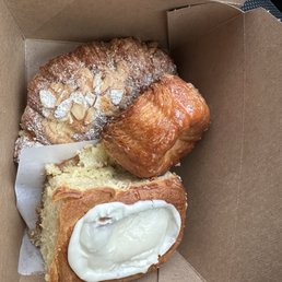 Twice baked almond croissant, kouign amann, cinnamon roll Twice baked almond croissant, kouign amann, cinnamon roll