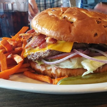Ramblin Jacks Rib Eye - The Cattle Drive w/ cheese, and bacon, and sweet potato fries. - Steakhouses Near Me - Chehalis, Washington