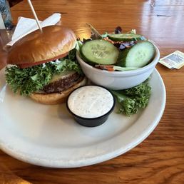 Burger and side salad