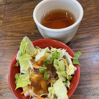 Waraku - Salad and hot tea - Izakaya Near Me - Torrance, California