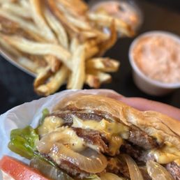 Triple Patty Burger with Fries and side of fry sauce! Triple Patty Burger with Fries and side of fry sauce!