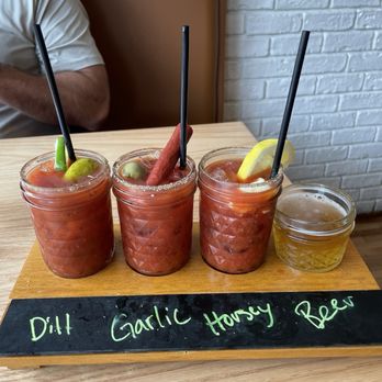 Main Plate - Bloody flight (garlic was the best) - Breakfast & Brunch Near Me - Hudson, Wisconsin