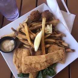 Tuna/fries and hush puppies