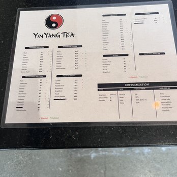 Yin Yang Tea - Menu on the Front on the Table - Bubble Tea Near Me - Chino, California