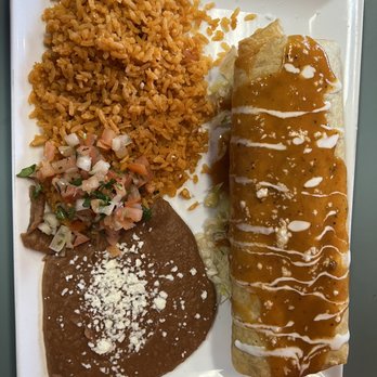 El Bucana's Taqueria - Chicken Chimichanga plate with rice and beans. Yea...you want this. - Mexican Near Me - Milton, Washington