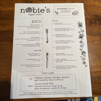 Nobie's - Menu 6/13/21 - New American Near Me - Houston, Texas
