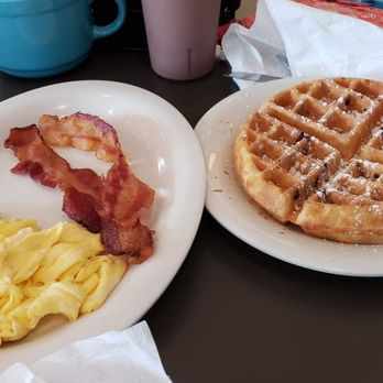 Eggs Up Grill - Chocolate chip waffle my wife loved it. - Breakfast & Brunch Near Me - Johnson City, Tennessee