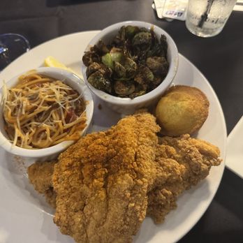Noir Kitchen & Cocktails - Cajun Catfish Spaghetti  Brussel Sprouts - Soul Food Near Me - Nashville, Tennessee