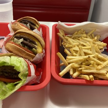 In-N-Out Burger - Protein style double double and 2 regular double doubles and 2 fries - Burgers Near Me - Windcrest, Texas In-N-Out Burger - Protein style double double and 2 regular double doubles and 2 fries - Burgers Near Me - Windcrest, Texas