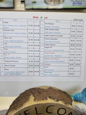 Menu photo 4 Aloha K Subs Honolulu, HI