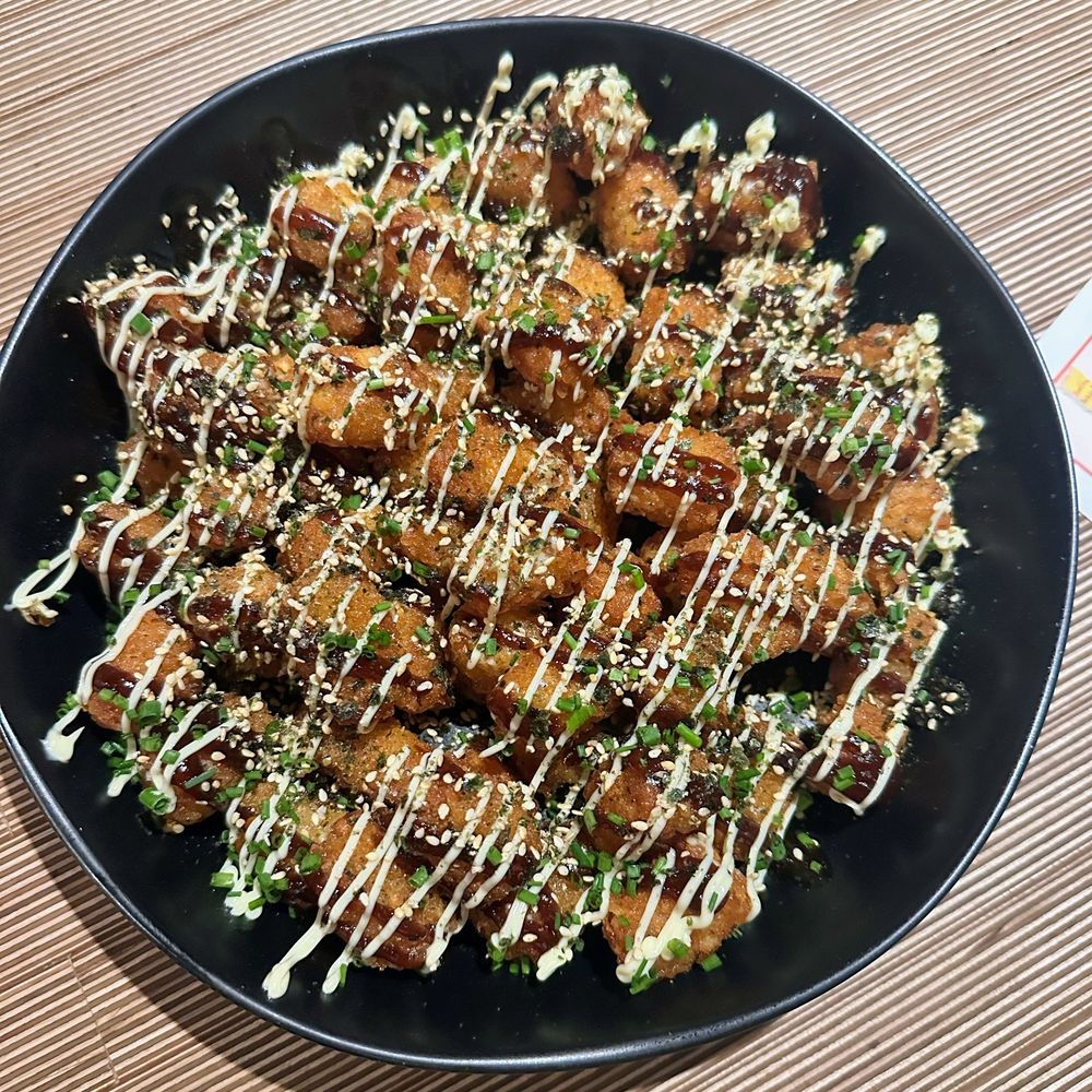 Hogwash Whiskey Den - OKONOMIYAKI TATER TOTS HOISIN BBQ, KEWPIE, MUSHROOMS FURIKAKE, NORI, SCALLIONS [VEGETARIAN, DF] - Whiskey Bars Near Me - Spokane, Washington