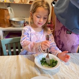 Fresh salad from the plants they grew themselves in the garden!