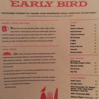 Early Bird - Menu side 1 - New American Near Me - Fullerton, California