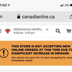 Canadian Tire - Store not accepting online orders