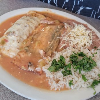 Kikos Authentic Mexican Food - 10.18.22 - Dos Combination: Crispy Chile Relleno Smothered in Green Chile, Tamale, Cilantro Lime Rice and Beans - Mexican Near Me - Brighton, Colorado
