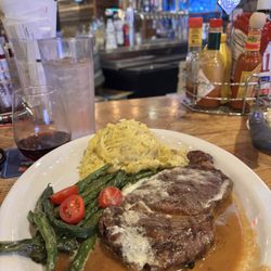 Ponderosa Lounge & Grill - NY steak with crisp green beans, and a yummy mash!