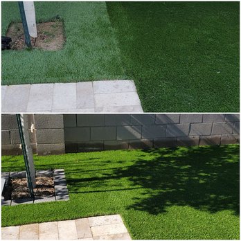 Diamond Stone & Synthetic Grass - the top is before the bottom is after. - Masonry/Concrete Near Me - Phoenix, Arizona