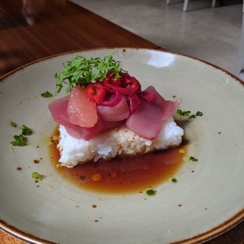 Barndiva - Yellowfin crudo with sticky rice - New American Near Me - Healdsburg, California Barndiva - Yellowfin crudo with sticky rice - New American Near Me - Healdsburg, California