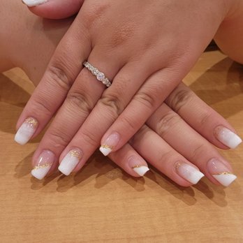 9 Nail Spa - Came back to get nails done for a wedding. Decided on slanted french with gold flakes and ombre french! Loved how they turned out! - Nail Salons Near Me - San Francisco, California 9 Nail Spa - Came back to get nails done for a wedding. Decided on slanted french with gold flakes and ombre french! Loved how they turned out! - Nail Salons Near Me - San Francisco, California
