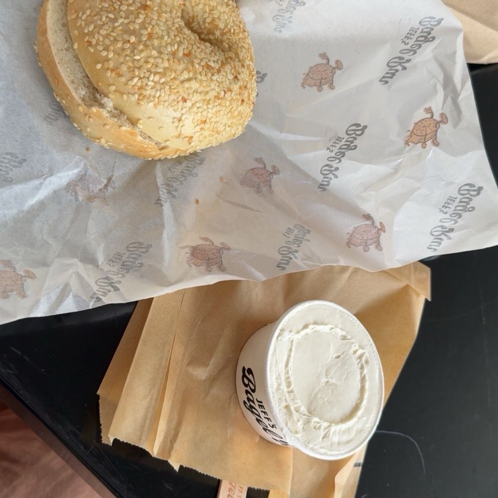 Jeff's Bagel Run - Sesame bagel and cream cheese - Bagels Near Me - Boca Raton, Florida Jeff's Bagel Run - Sesame bagel and cream cheese - Bagels Near Me - Boca Raton, Florida