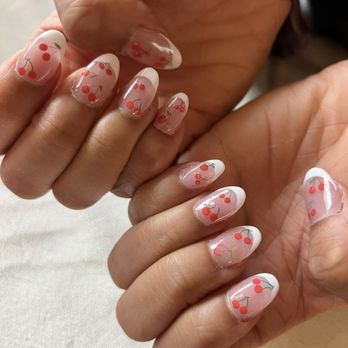 Nail Club - Almond shaped Cherry French tip nails - Nail Salons Near Me - Santa Cruz, California Nail Club - Almond shaped Cherry French tip nails - Nail Salons Near Me - Santa Cruz, California