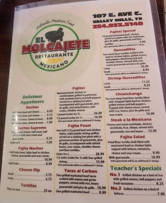 Menu photo 4 El Molcajete Valley Mills, TX Menu photo 4 El Molcajete Valley Mills, TX