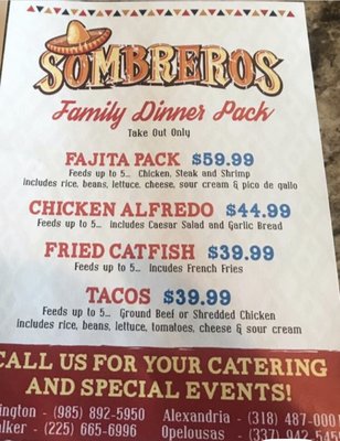 Menu photo 4 Sombreros Mexican Restaurant Walker, LA