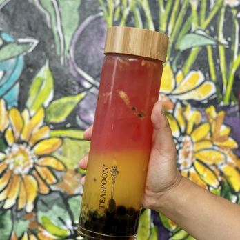 Teaspoon - Flamingo (Watermelon & Passionfruit) w/ boba. In a glass bottle $7 - Bubble Tea Near Me - Davis, California