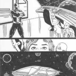 The Demon Warrior, Hoppy and Wishfire on the starship called the USS Rogue. Drawing by Thomas Ahearn. The Demon Warrior, Hoppy and Wishfire on the starship called the USS Rogue. Drawing by Thomas Ahearn.