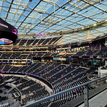 SoFi Stadium - Jul12: View of the secondary speaker tower and seats in the 400 (and up) sections - Stadiums & Arenas Near Me - Inglewood, California SoFi Stadium - Jul12: View of the secondary speaker tower and seats in the 400 (and up) sections - Stadiums & Arenas Near Me - Inglewood, California