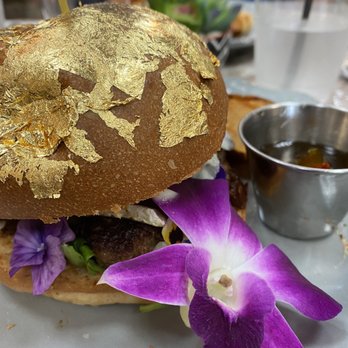 Harvest Kitchen & Bakery - 24kt burger with melted Brie and edible - Breakfast & Brunch Near Me - Katy, Texas