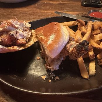 The Stokin' Goat - Hot honey fried chicken sandwich with truffle fries - New American Near Me - Omaha, Nebraska The Stokin' Goat - Hot honey fried chicken sandwich with truffle fries - New American Near Me - Omaha, Nebraska