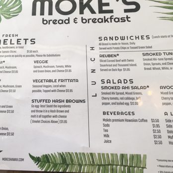 Moke’s Bread And Breakfast - Menu as of October 2019 - Breakfast & Brunch Near Me - Honolulu, Hawaii
