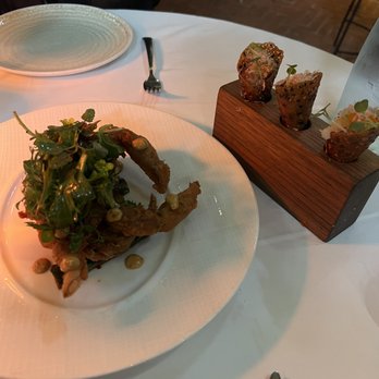Spago - Soft shell crab Spicy Big Eye Tuna Tartare Cones* - New American Near Me - Beverly Hills, California Spago - Soft shell crab Spicy Big Eye Tuna Tartare Cones* - New American Near Me - Beverly Hills, California