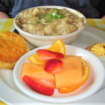Dish - Chicken and Dumplings, deviled egg, fresh fruit and biscuit. - Southern Near Me - Charlotte, North Carolina