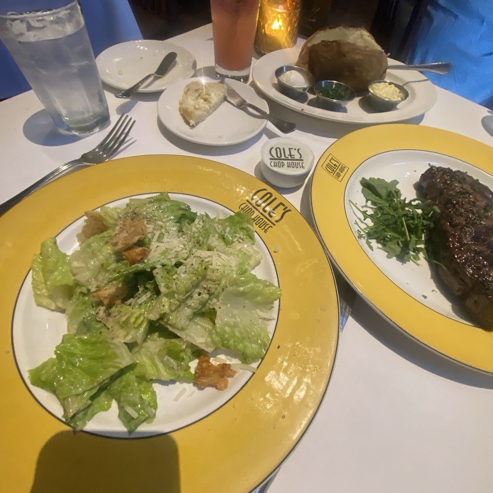 Cole's Chop House - Cesar salad , 30 Day Wet-Aged American Wagyu New York Steak, and Baked potato - Steakhouses Near Me - Napa, California
