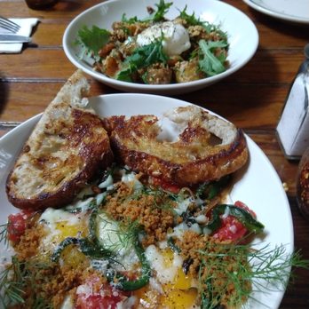 Roberta's - Pork hash (top) and baked eggs. Baked eggs were breakfast perfection! - Pizza Near Me - Brooklyn, New York Roberta's - Pork hash (top) and baked eggs. Baked eggs were breakfast perfection! - Pizza Near Me - Brooklyn, New York