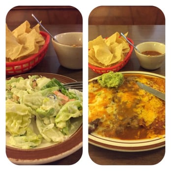 Mitla Cafe - The Irene Special was good. The salad, chips, and salsa were not. The salad is absolutely drenched in dressing. - Mexican Near Me - San Bernardino, California