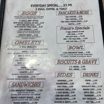 Frank's Restaurant - Breakfast menu - Bars Near Me - Hudson, Florida