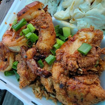 Maui's on Main - Katsu chicken and garlic shrimp plate - Burgers Near Me - San Antonio, Texas Maui's on Main - Katsu chicken and garlic shrimp plate - Burgers Near Me - San Antonio, Texas