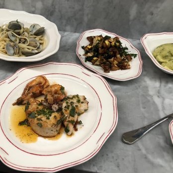 Officina - Linguini vongole, seafood mixed grill, fried artichokes and olive oil mashed potatoes - Italian Near Me - Washington, DC, District of Columbia Officina - Linguini vongole, seafood mixed grill, fried artichokes and olive oil mashed potatoes - Italian Near Me - Washington, DC, District of Columbia