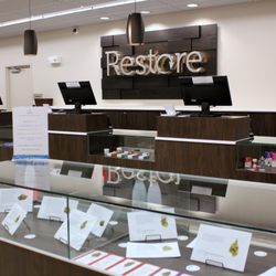 Restore Dispensaries - Example glass display case at Restore, Elkins Park
