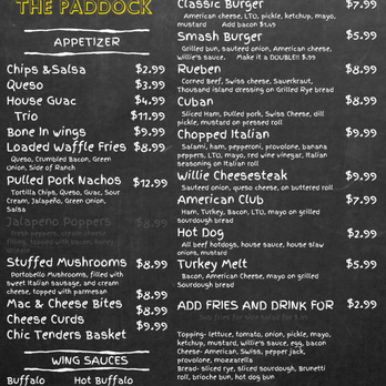Willie’s at The Paddock - Menu - Sports Bars Near Me - Huntington, West Virginia Willie’s at The Paddock - Menu - Sports Bars Near Me - Huntington, West Virginia