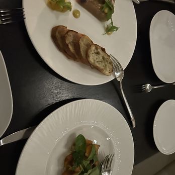 Spoon and Stable - Pressed rabbit terrine (top) and grilled carrots (bottom). - New American Near Me - Minneapolis, Minnesota