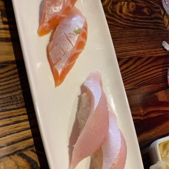 Sushi Dan - Salmon Belly 2pcs and Yellowtail Belly 2pcs - Sushi Bars Near Me - Studio City, California Sushi Dan - Salmon Belly 2pcs and Yellowtail Belly 2pcs - Sushi Bars Near Me - Studio City, California